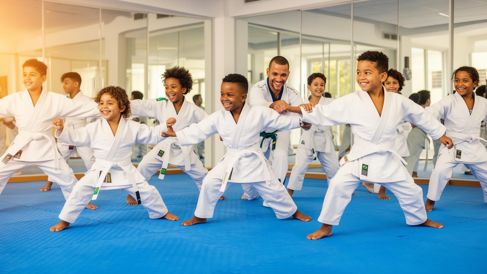 Crianças treinando jiu-jitsu na BASIS Lagoa Santa